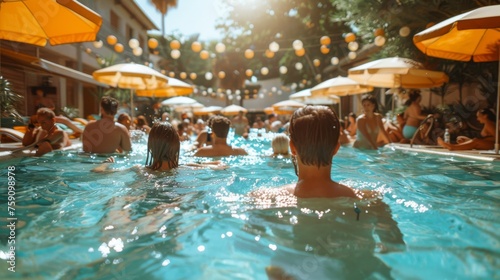 Group of People Sitting in a Swimming Pool