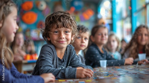 Children Sitting at Table in Classroom
