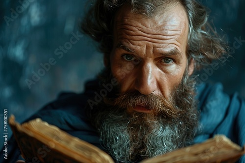 Portrait of a bearded man with Bible in his hands. photo