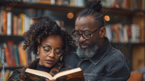 Man and Woman Reading a Book Together