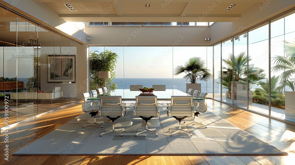 Fototapeta premium Glass Table With White Chairs