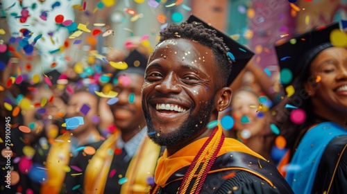 Man in Glasses and Graduation Cap Amid Confetti