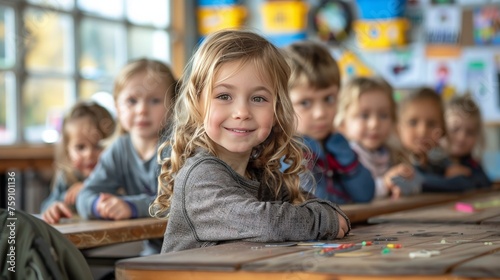 Children Sitting at Table in Classroom