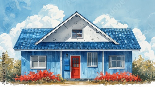 Large Blue House With Lots of Windows