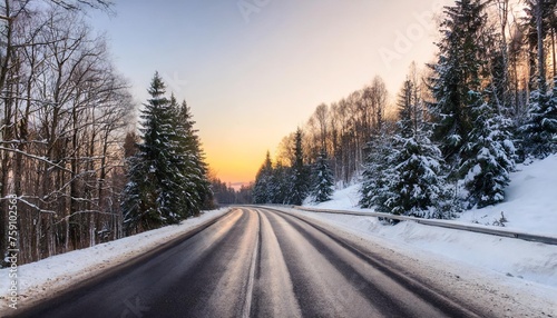 beautiful winter road at sunset © Makayla