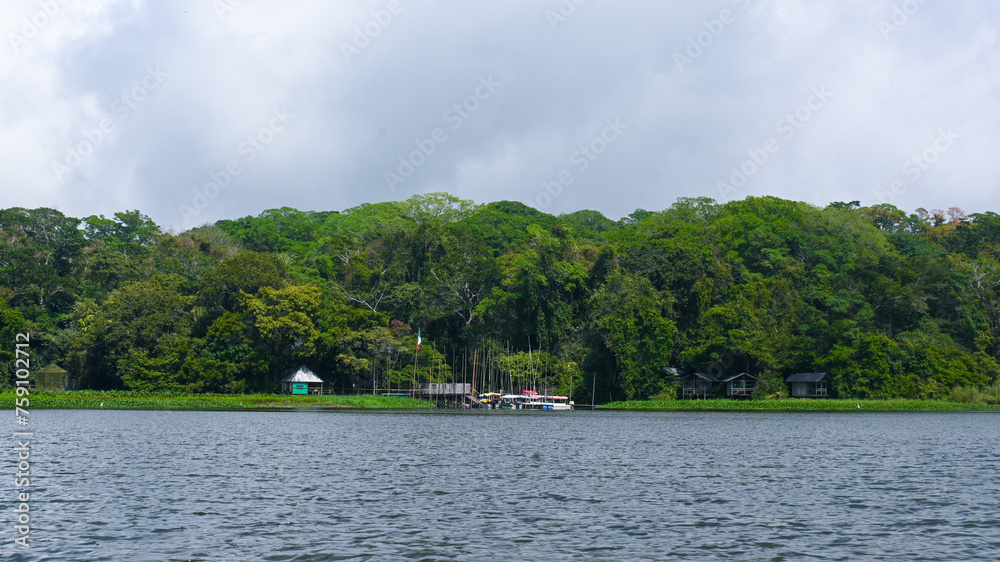 View of Lake of Catemaco, Veracruz, Mexico, in the Tuxtlas region of Veracruz, Mexico.