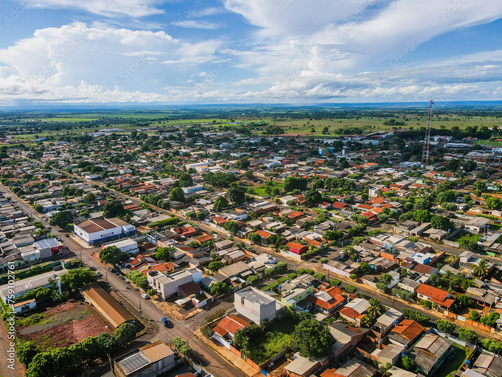 Aerial landscape during summer in city of Tangara da Serra in Mato Grosso