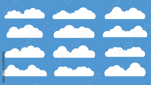 Set of Different Clouds Isolated on Blue Background