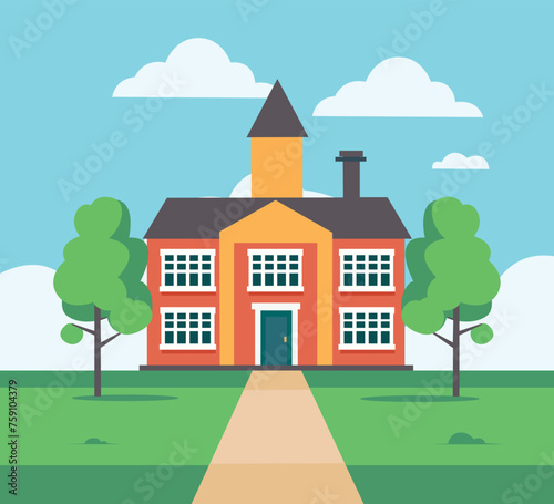 school building cartoon flat illustration