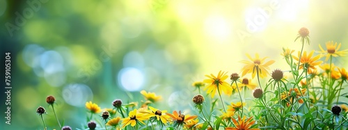a field of flowers and plants with a blurry background