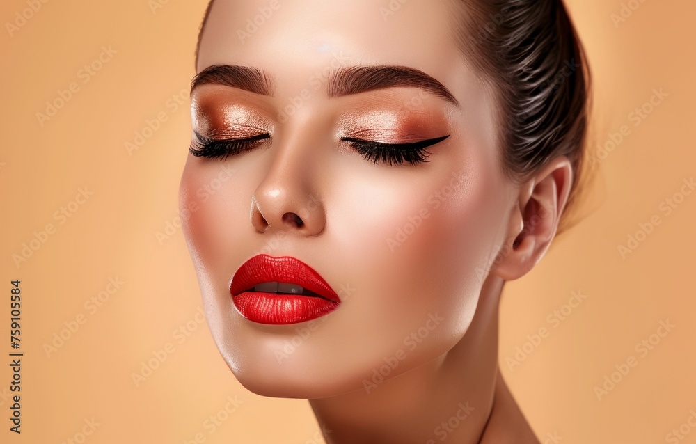 a woman with a red lipstick a woman with a red lipstick