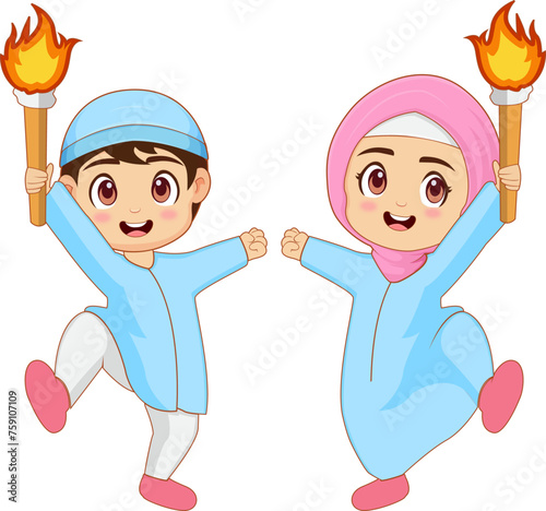 Muslim kids with torch