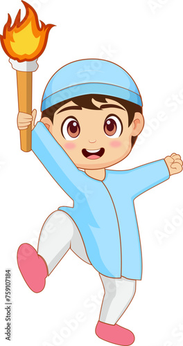 Muslim boy with torch
