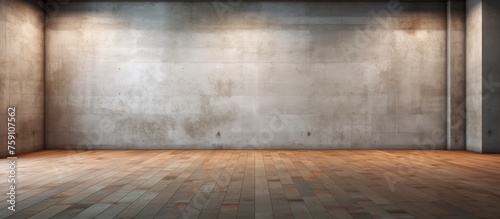 Empty room with concrete wall and wooden floor