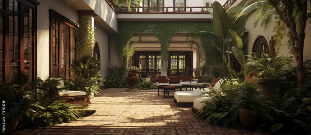 Fototapeta premium Residential home ground floor interior courtyard