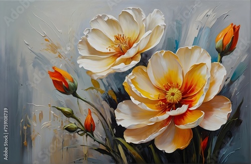 Flowers painted in oil technique