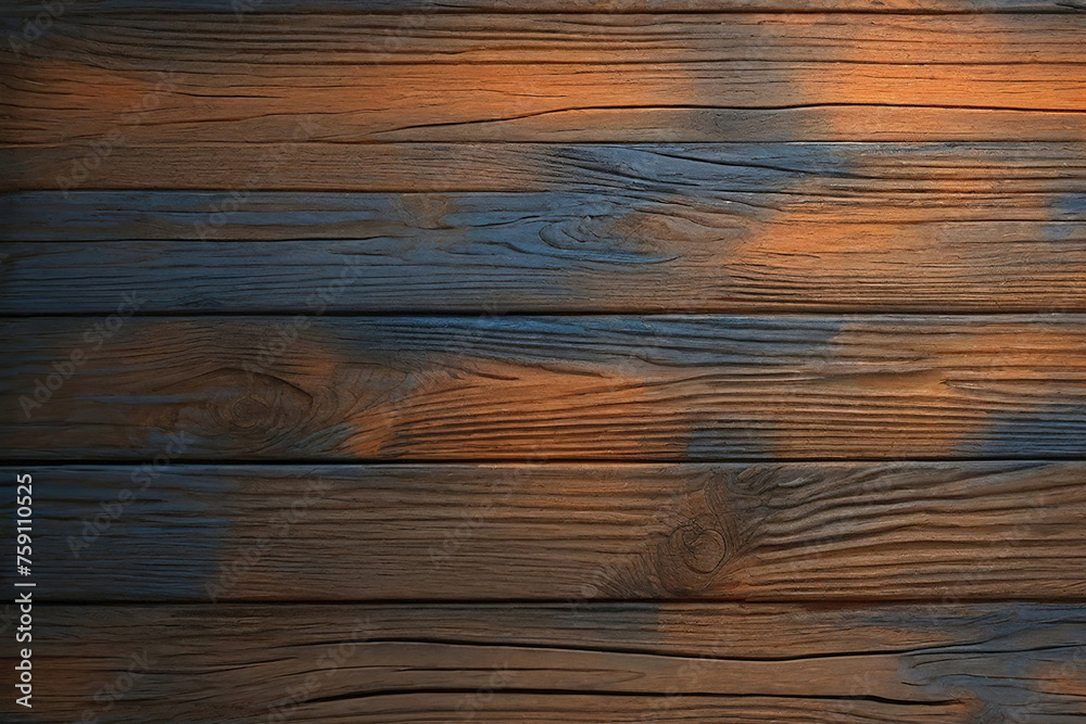 Fototapeta premium orange and blue and brown wood wall wooden plank board texture background with grains and structures and a dirty look