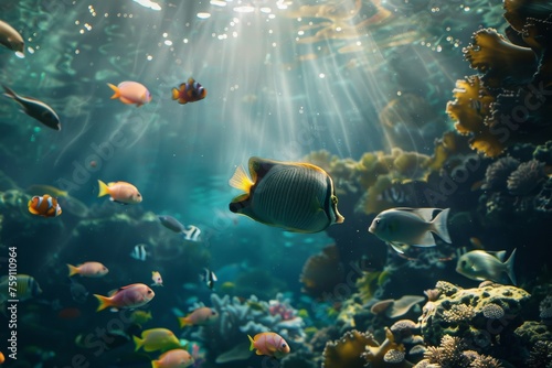 Marine life wonders depicted in vibrant oceanic scenes, Generative AI