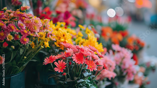 Assortment of colorful gerberas displayed at an outdoor market © lermont51
