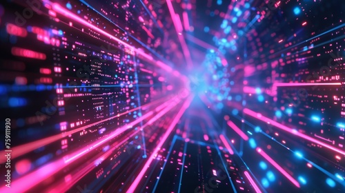 Abstract expression of digital connectivity, featuring hud patterns and vibrant neon lights