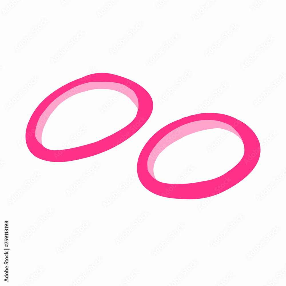 Rings of sliced onion, red onion pieces. Ingredients. Vector illustration isolated on white background. For restaurant, menu, ingredients, presentation, poster, dish composition, logo. Rings of sliced onion, red onion pieces. Ingredients. Vector illustration isolated on white background. For restaurant, menu, ingredients, presentation, poster, dish composition, logo.