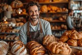 A small business owner proudly standing in front of their thriving artisan bakery