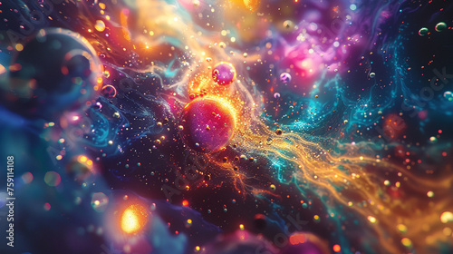 Electrically charged strands of colorful molecules weaving together in a cosmic dance against the backdrop of the unknown. 8K