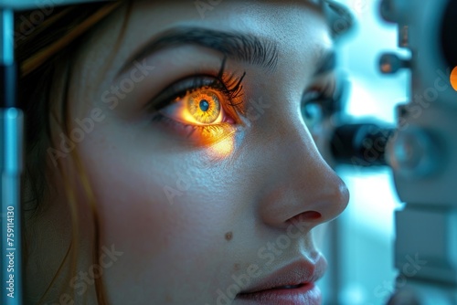 Close-Up of persons eye with glowing orange eyes
