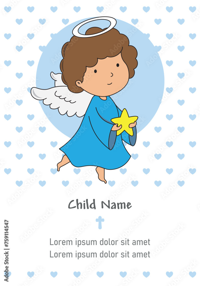 My first communion boy. Cute angel and space for text
My first communion boy. Cute angel and space for text