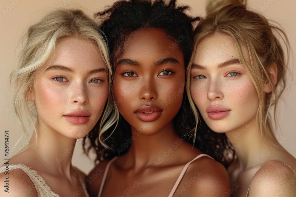 Beauty studio fashion Portrait of multiethnic women in modern style Beauty studio fashion Portrait of multiethnic women in modern style