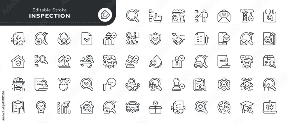 Set of line icons in linear style. Series - Inspection, supervision ...