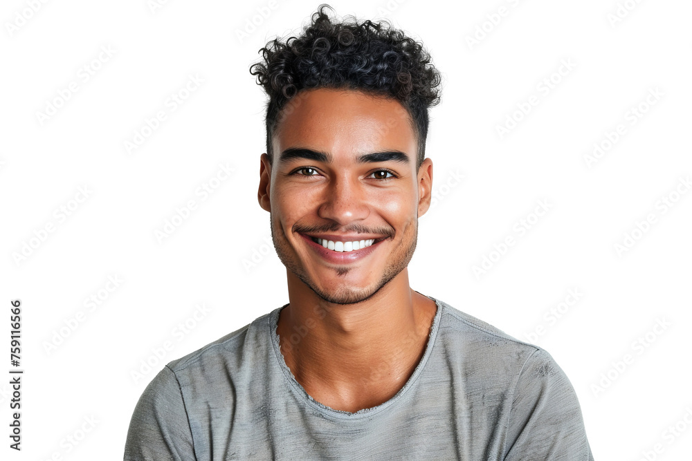 Studio portrait of a handsome young white Americana man with a beautiful smile wearing casual outfits looking at camera, isolated on transparent png background.