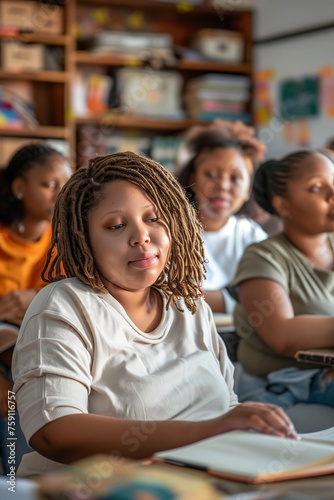 Focused Young Woman in Classroom Setting