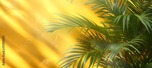Lush Tropical Palm Leaves with Golden Yellow Background for Design