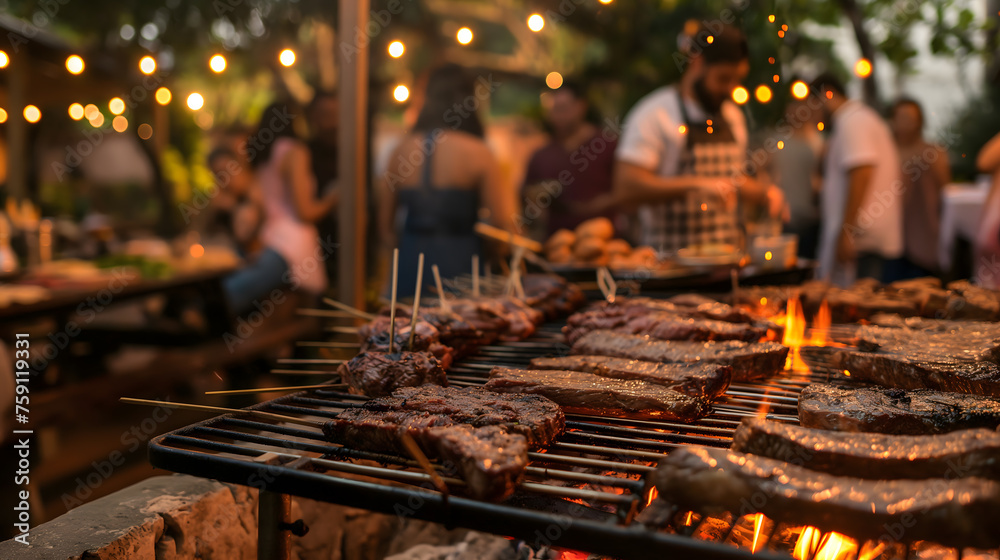 Evening Barbecue Party Atmosphere with Friends and Family Evening Barbecue Party Atmosphere with Friends and Family
