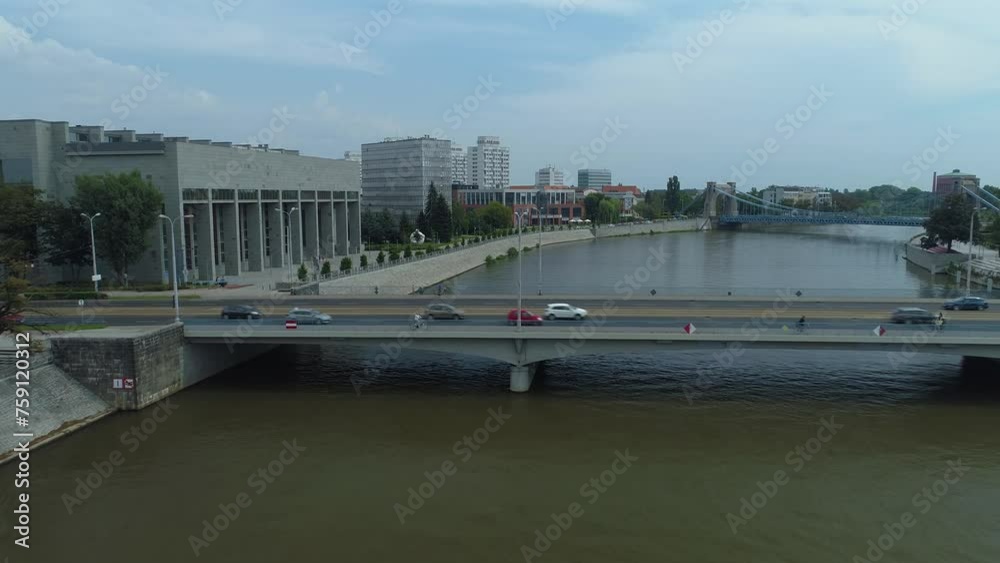 Beautiful Grundwald Bridge Wroclaw Aerial View Poland Beautiful Grundwald Bridge Wroclaw Aerial View Poland