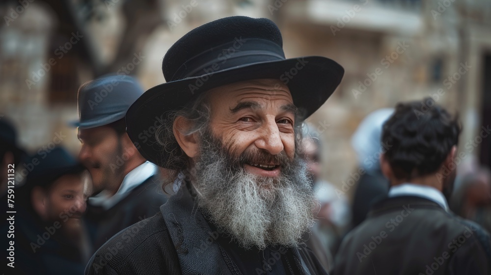 Portrait of senior orthodox jewish man. Purim, festival, holiday, celebration, judaism, religion, human emotions concept.