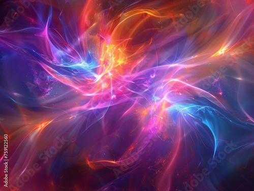 An abstract background featuring vibrant light rays and glow in a mesmerizing blend of blue purple