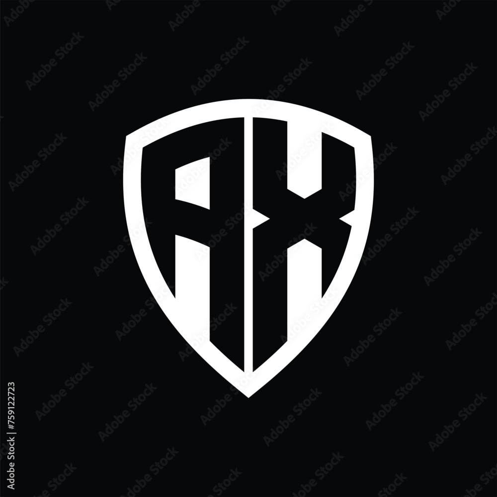 AX monogram logo with bold letters shield shape with black and white color design
