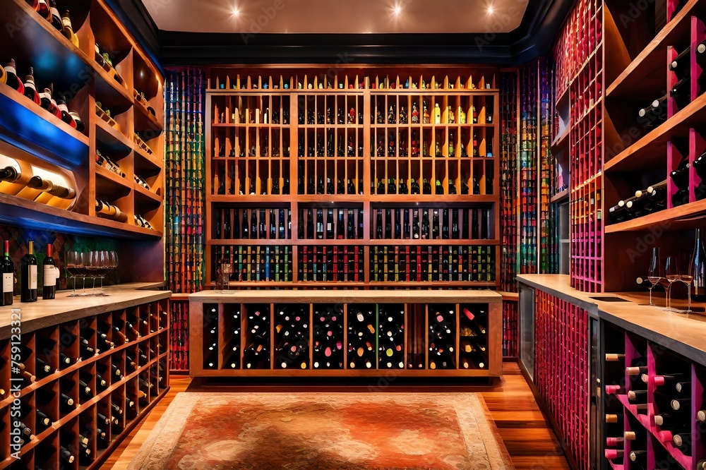 shelves in a bar with wine bottles