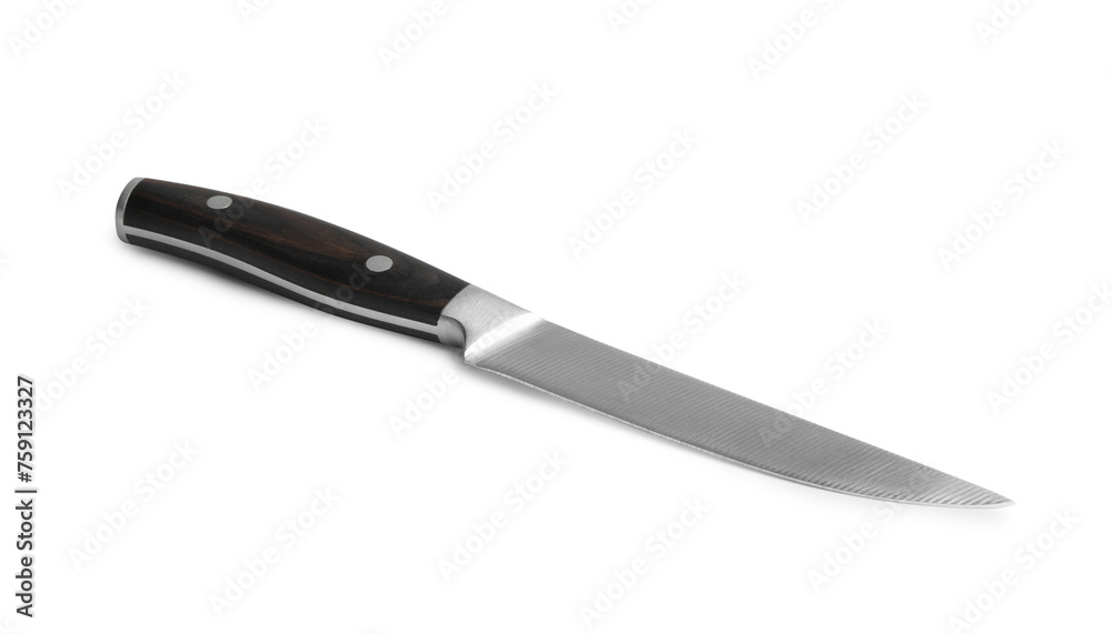 One knife with wooden handle isolated on white One knife with wooden handle isolated on white
