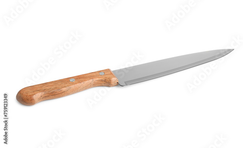 One knife with wooden handle isolated on white