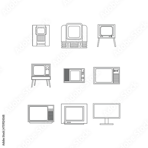 Set of Television from time to time, thin line icon design, illustration template icon