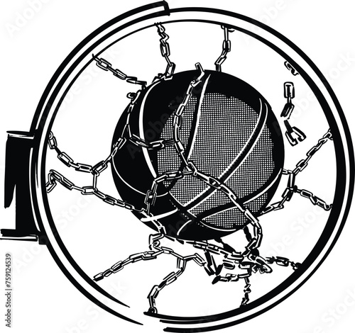 vector illustration of the  basketball ball and chain hoop