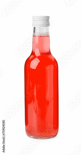 Delicious kombucha in glass bottle isolated on white