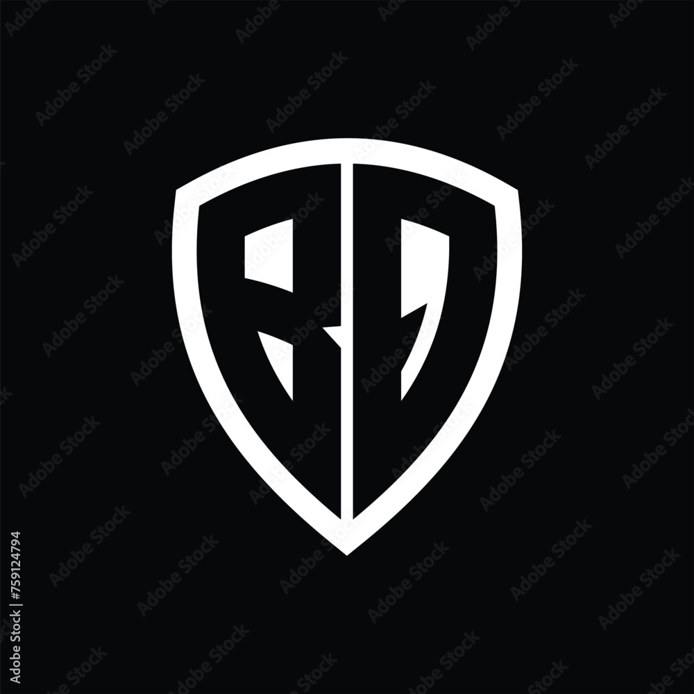 BQ monogram logo with bold letters shield shape with black and white color design BQ monogram logo with bold letters shield shape with black and white color design