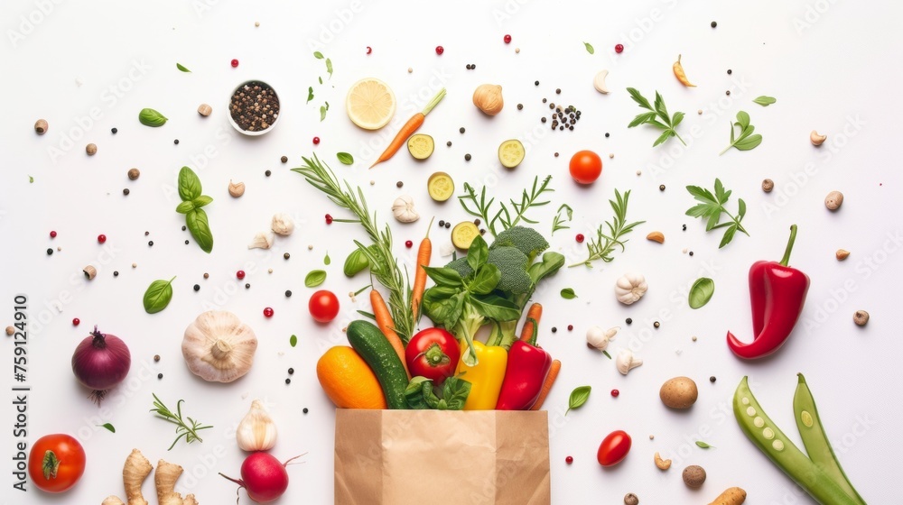Fresh groceries produce on plain background. - obrazy, fototapety, plakaty 