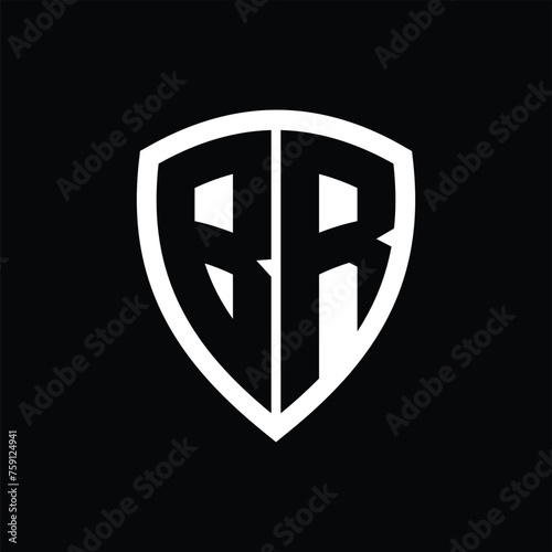 BR monogram logo with bold letters shield shape with black and white color design