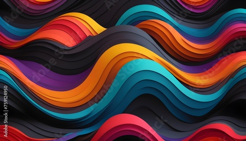 Geometric waves arranged in a mosaic pattern each segment featuring a different color