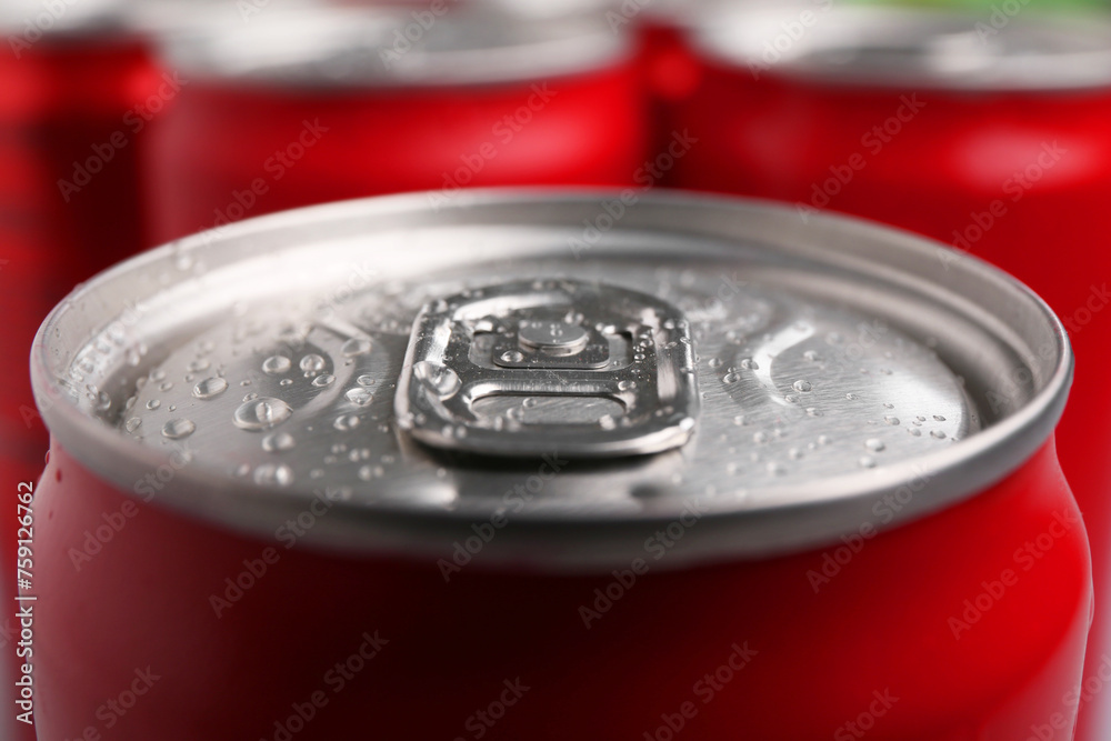 Energy drink in wet can, closeup. Functional beverage Energy drink in wet can, closeup. Functional beverage